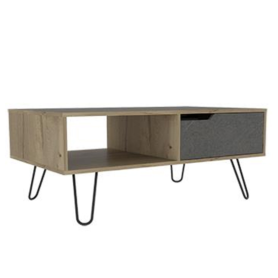 Marsett Coffee Table In Bleached Pine And Stone With 1 Drawer thumbnail