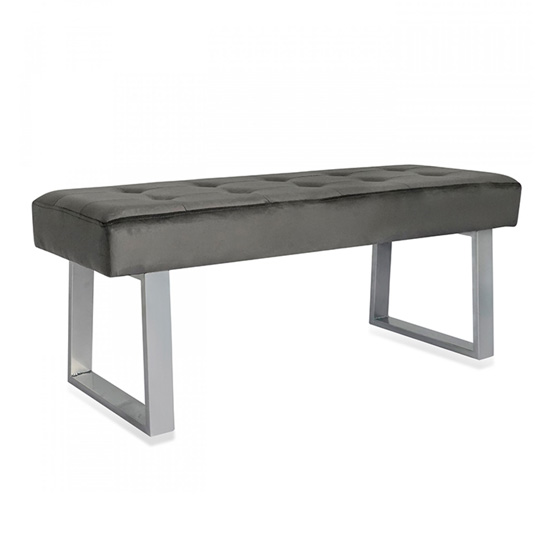 Read more about Manhatten dark grey velvet dining bench with silver metal legs