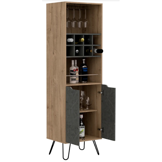Marsett Tall Wooden Wine Cabinet In Bleached Pine And Grey_2