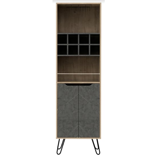 Marsett Tall Wooden Wine Cabinet In Bleached Pine And Grey_3