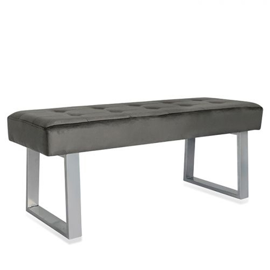 Manhatten Velvet Dining Bench In Dark Grey With Metal Legs Furniture