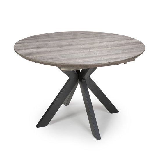 Manhome Extending Round Wooden Dining Table In Grey