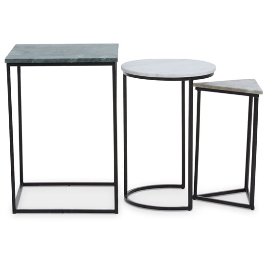 Photo of Mania marble top nest of 3 tables with black metal frame