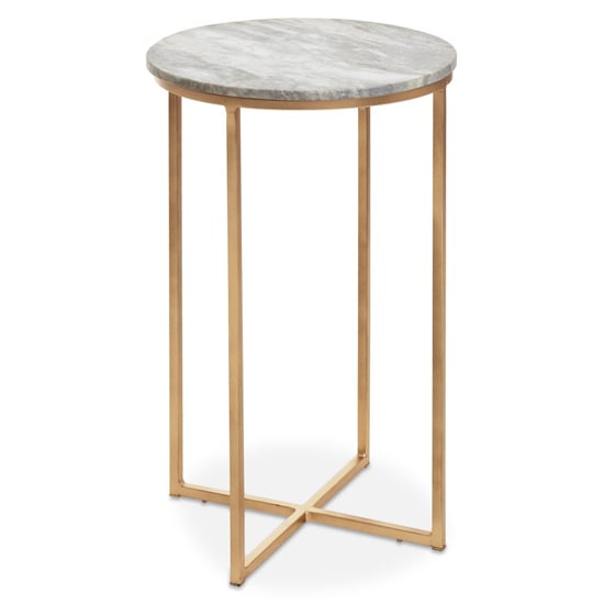 Read more about Mania round natural marble top side table with gold frame