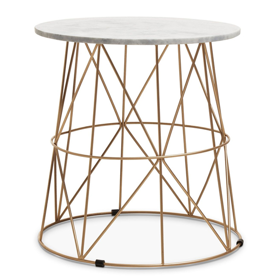 Product photograph of Mania Round White Marble Top Side Table With Gold Base from Furniture in Fashion