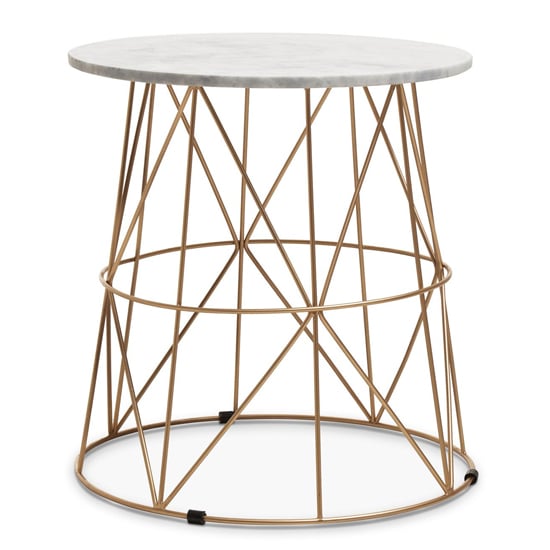 Photo of Mania round white marble top side table with gold base