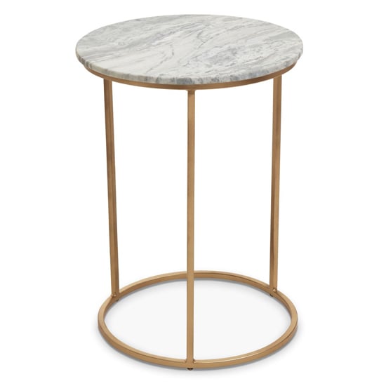Product photograph of Mania Round White Marble Top Side Table With Gold Frame from Furniture in Fashion