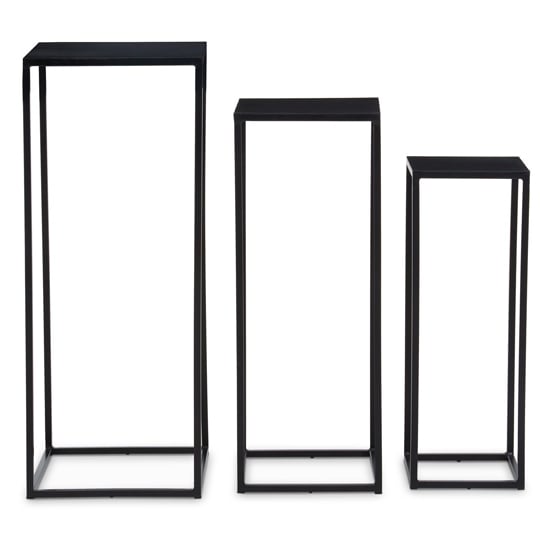 Mania Square Black Marble Top Nest Of 3 Tables With Metal Frame