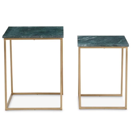 Mania Square Green Marble Top Nest Of 2 Tables With Gold Frame