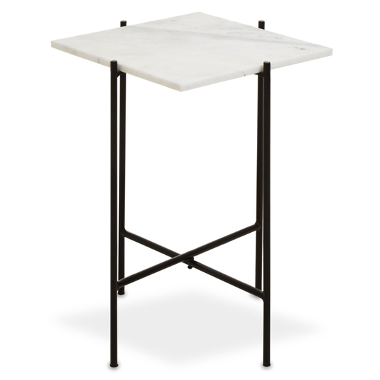 Mania Square White Marble Top Side Table With Black Frame