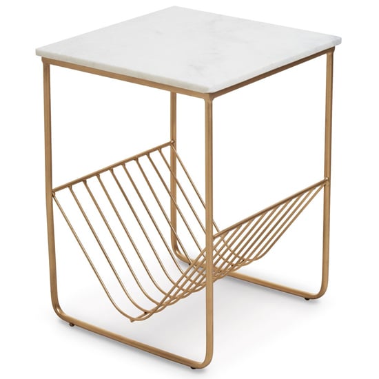 Read more about Mania square white marble top side table with gold frame