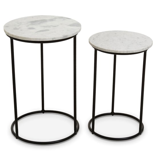 Mania White Marble Top Nest Of 2 Tables With Black Metal Frame