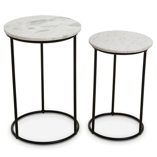 Read more about Mania white marble top nest of 2 tables with black metal frame