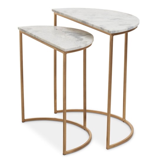 Read more about Mania white marble top nest of 2 tables with gold metal frame