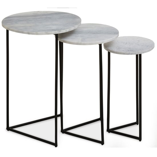 Mania White Marble Top Nest Of 3 Tables With Black Metal Frame