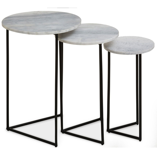 Photo of Mania white marble top nest of 3 tables with black metal frame