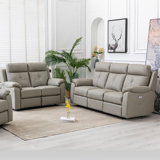 Product photograph of Manila Electric Leather Recliner 3 2 Sofa Set In Moon from Furniture in Fashion