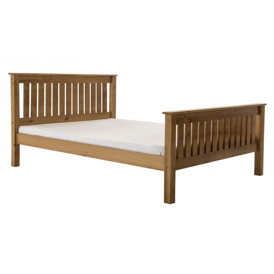 Maire High Foot End Pine Wooden King Size Bed In Antique