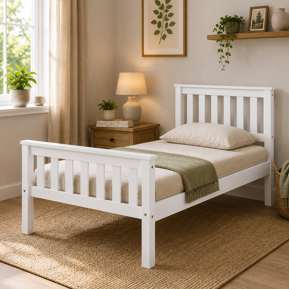 Maire High Foot End Pine Wooden Single Bed In White