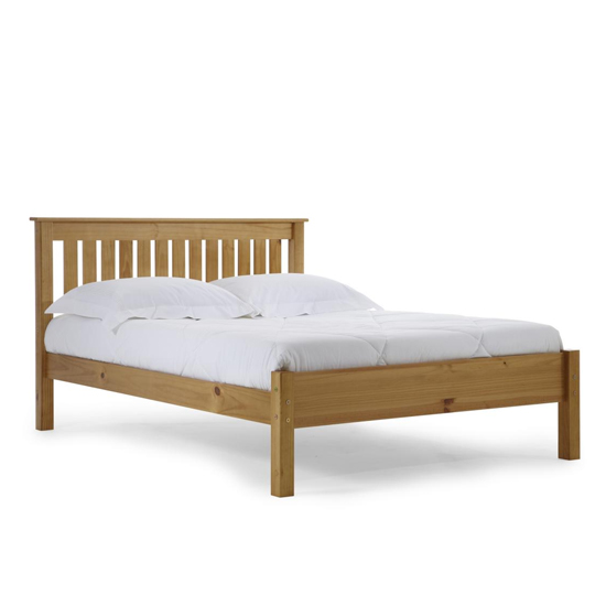 Maire Low Foot End Pine Wooden King Size Bed In Antique