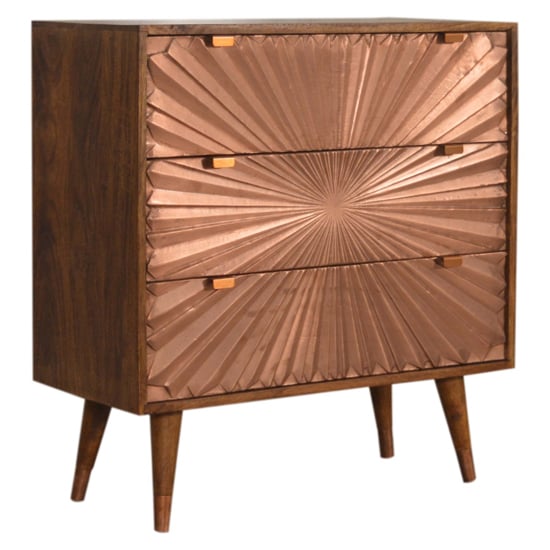 Product photograph of Manila Wooden Chest Of 3 Drawers In Chestnut And Copper from Furniture in Fashion