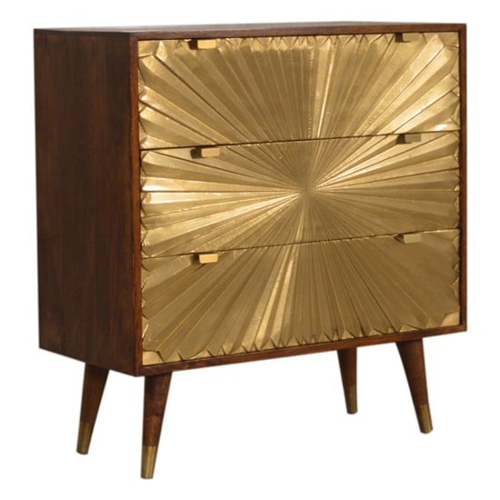 Read more about Manila wooden chest of 3 drawers in chestnut and gold