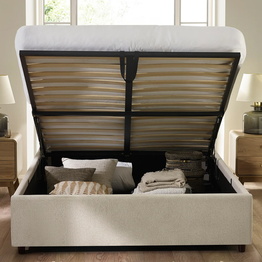 Manistee Fabric Ottoman Storage Double Bed - Beige