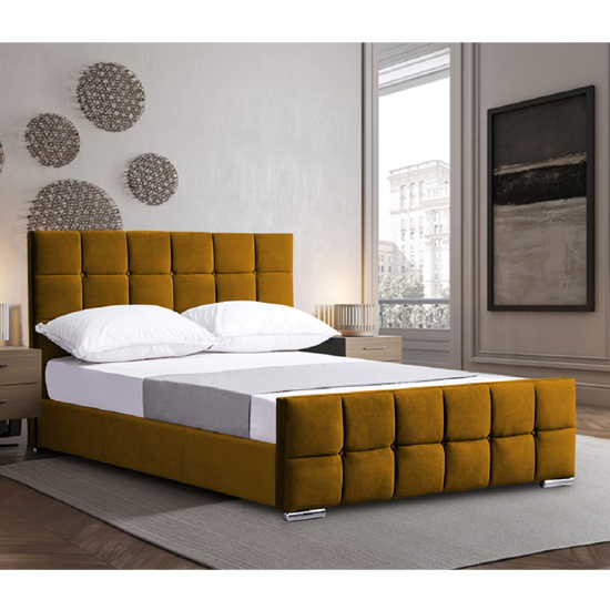Manitou Plush Velvet King Size Bed In Mustard Sale