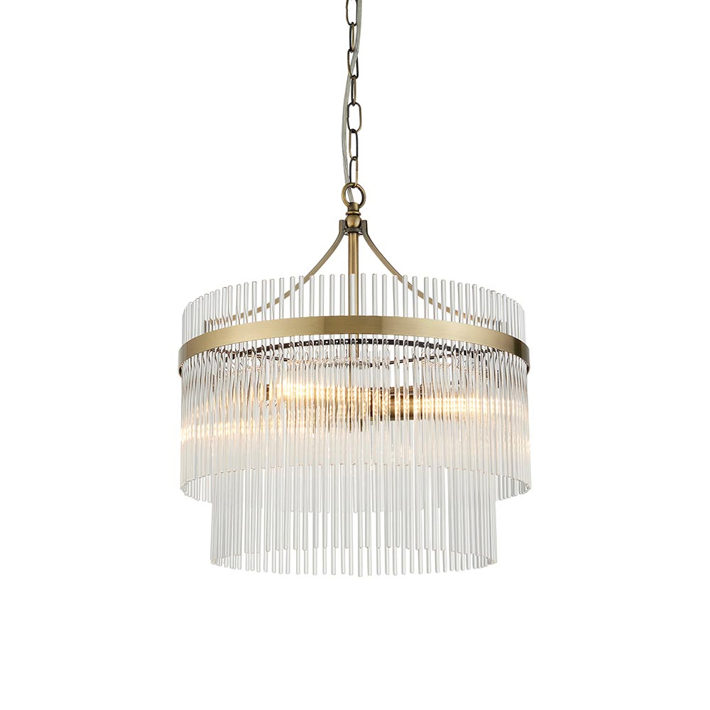 Mankato 3 Light Glass Pendant Ceiling Light In Antique Brass