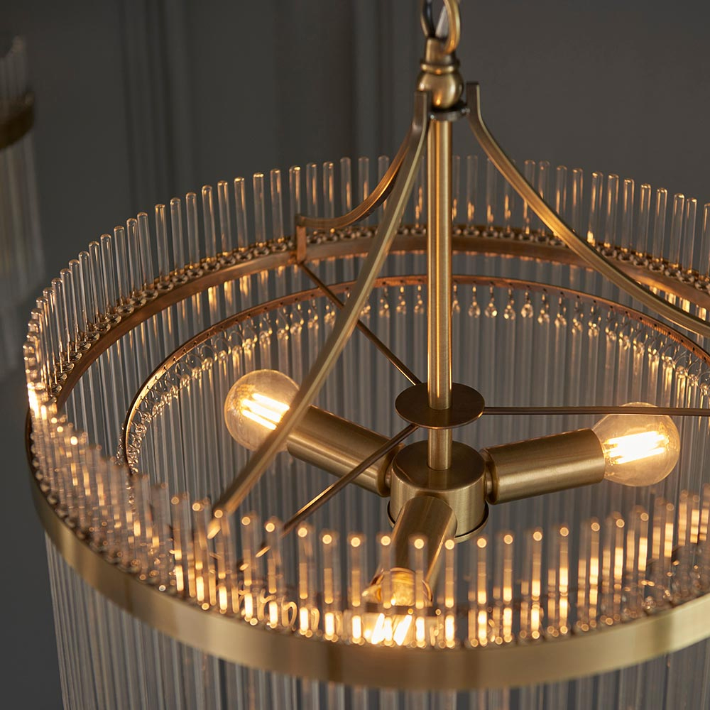 Mankato 3 Light Glass Pendant Ceiling Light In Antique Brass