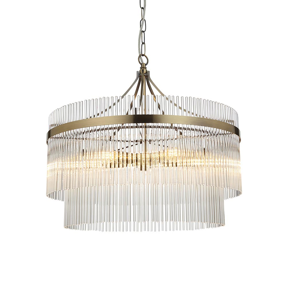 Mankato 5 Light Glass Pendant Ceiling Light In Antique Brass