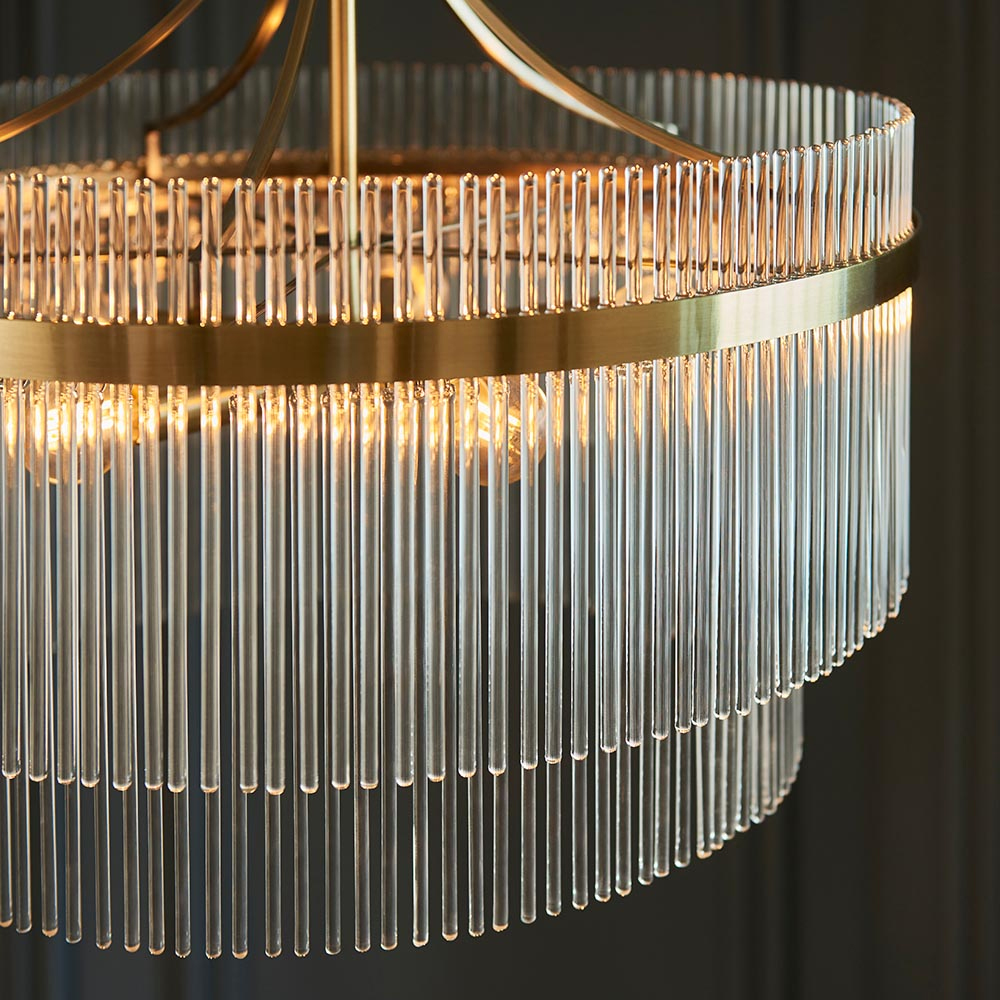 Mankato 5 Light Glass Pendant Ceiling Light In Antique Brass
