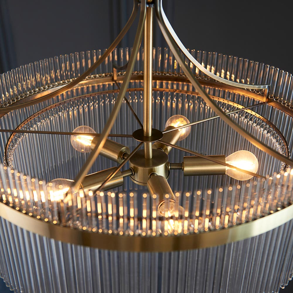 Mankato 5 Light Glass Pendant Ceiling Light In Antique Brass