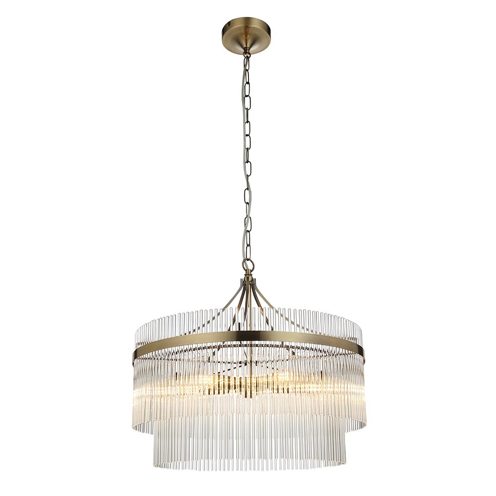 Mankato 5 Light Glass Pendant Ceiling Light In Antique Brass