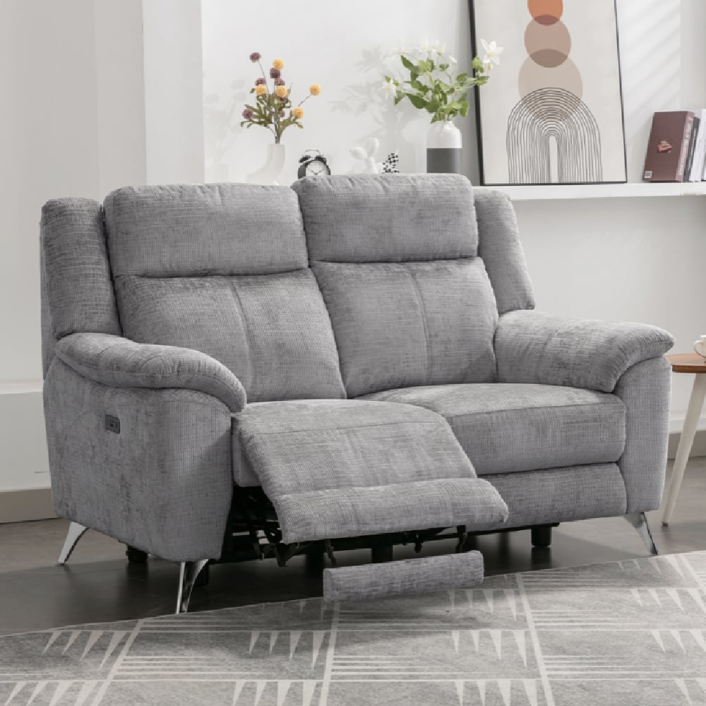 Mankato Fabric Electric Recliner 2 Seater Sofa In Ash