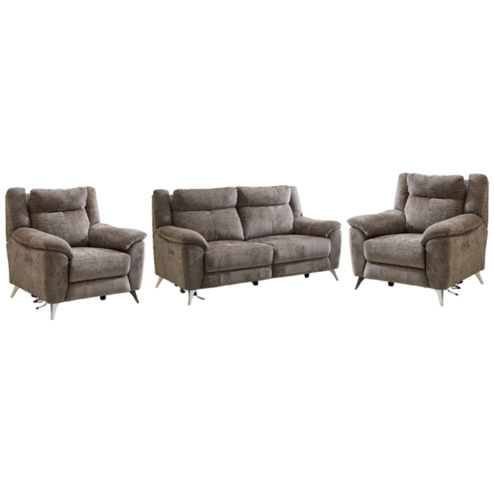 Mankato Fabric Electric Recliner 3+1+1 Seater Sofa Set - Stone