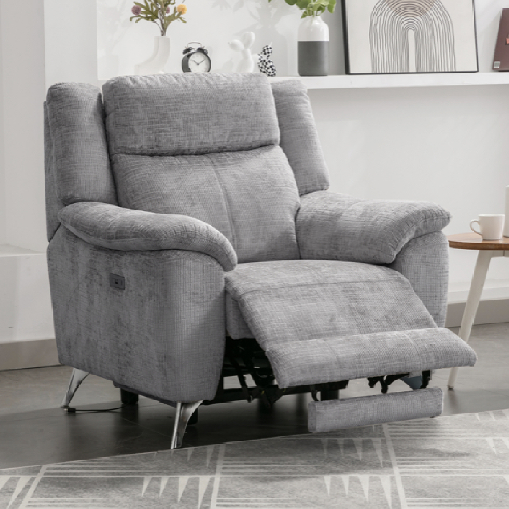 Mankato Fabric Electric Recliner 3+1+1 Seater Sofa Set In Ash