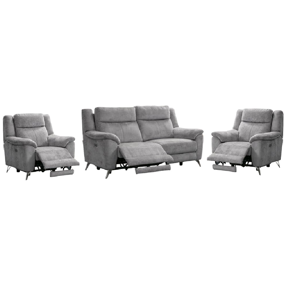 Mankato Fabric Electric Recliner 3+1+1 Seater Sofa Set In Ash