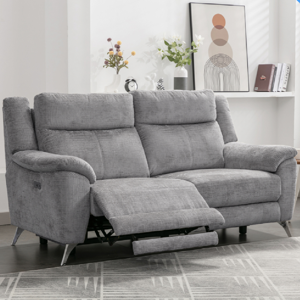 Mankato Fabric Electric Recliner 3+2 Seater Sofa Set In Ash