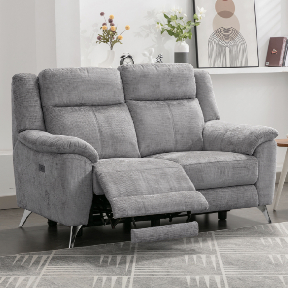 Mankato Fabric Electric Recliner 3+2 Seater Sofa Set In Ash