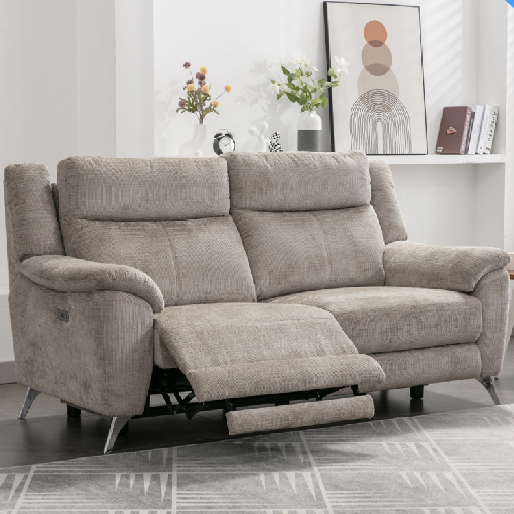 Mankato Fabric Electric Recliner 3+1+1 Seater Sofa Set In Fossil
