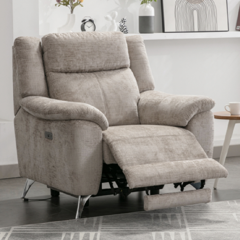 Mankato Fabric Electric Recliner 3+1+1 Seater Sofa Set In Fossil