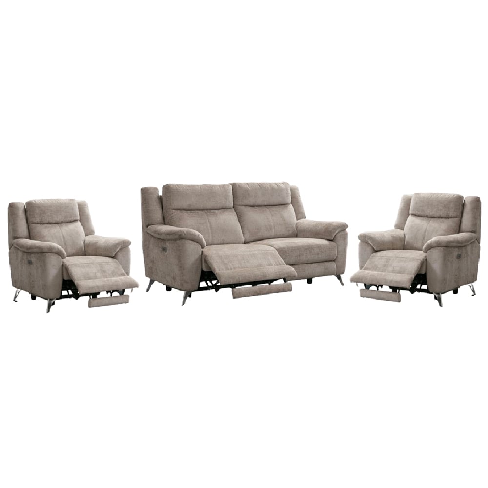 Mankato Fabric Electric Recliner 3+1+1 Seater Sofa Set In Fossil