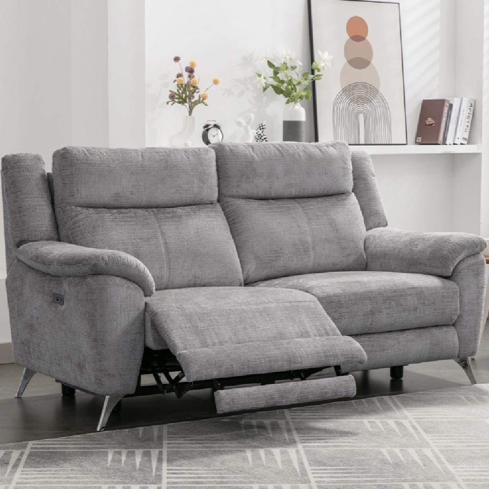 Mankato Fabric Electric Recliner Sofa Suite In Ash