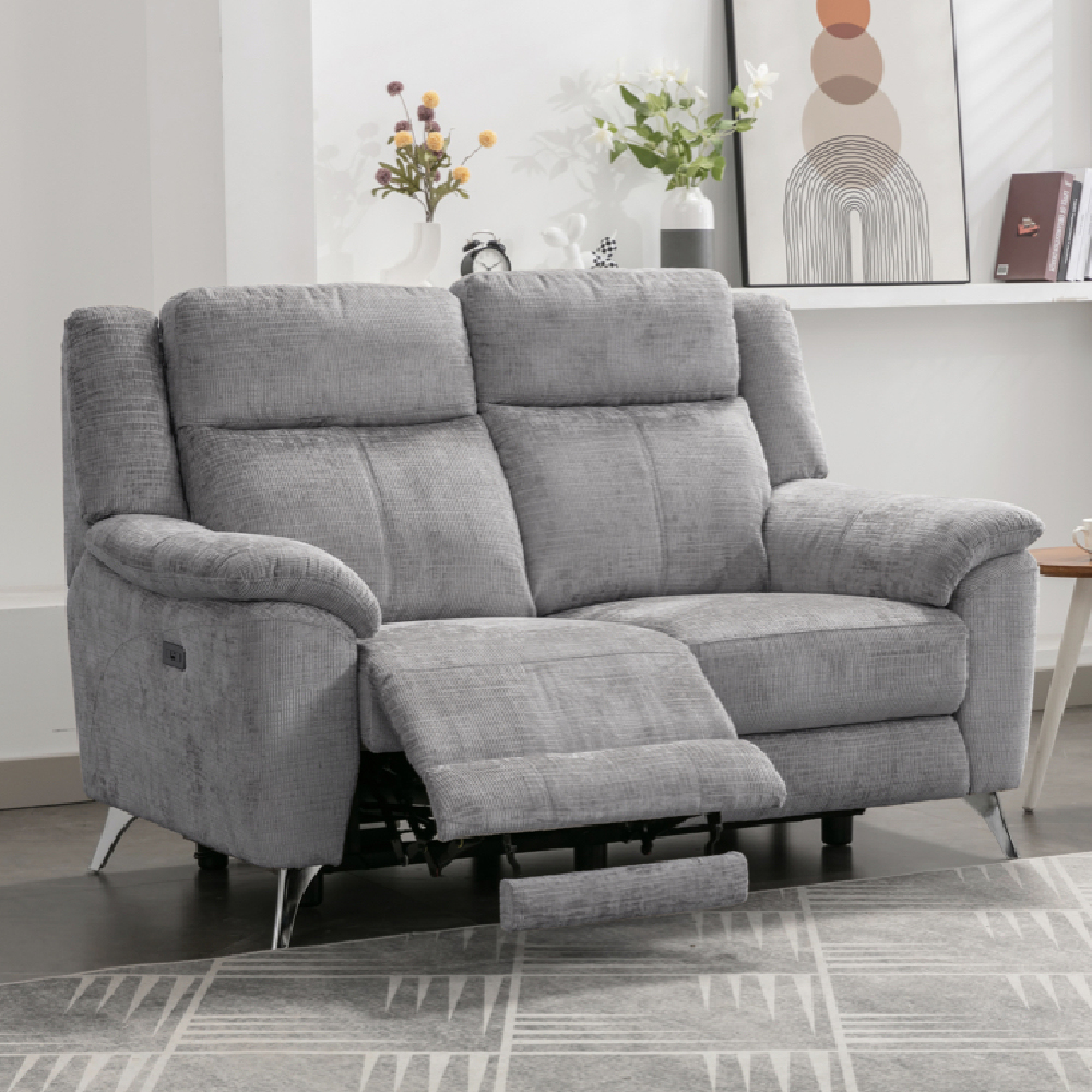 Mankato Fabric Electric Recliner Sofa Suite In Ash