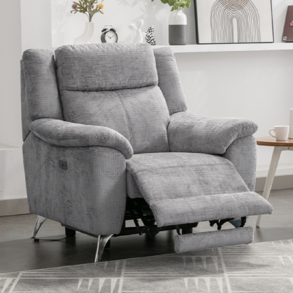 Mankato Fabric Electric Recliner Sofa Suite In Ash