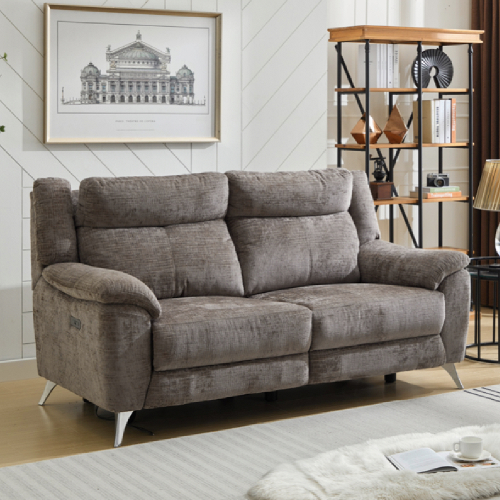 Mankato Fabric Electric Recliner Sofa Suite In Stone