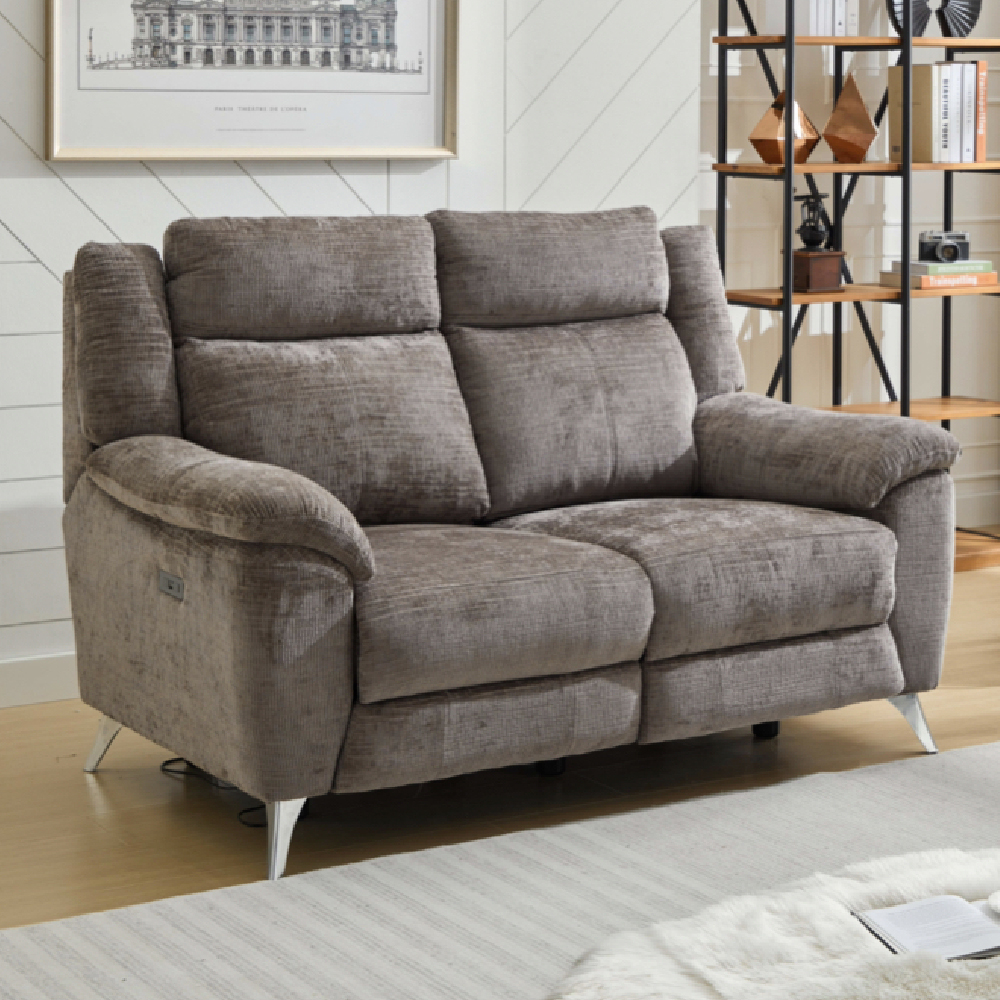 Mankato Fabric Electric Recliner Sofa Suite In Stone