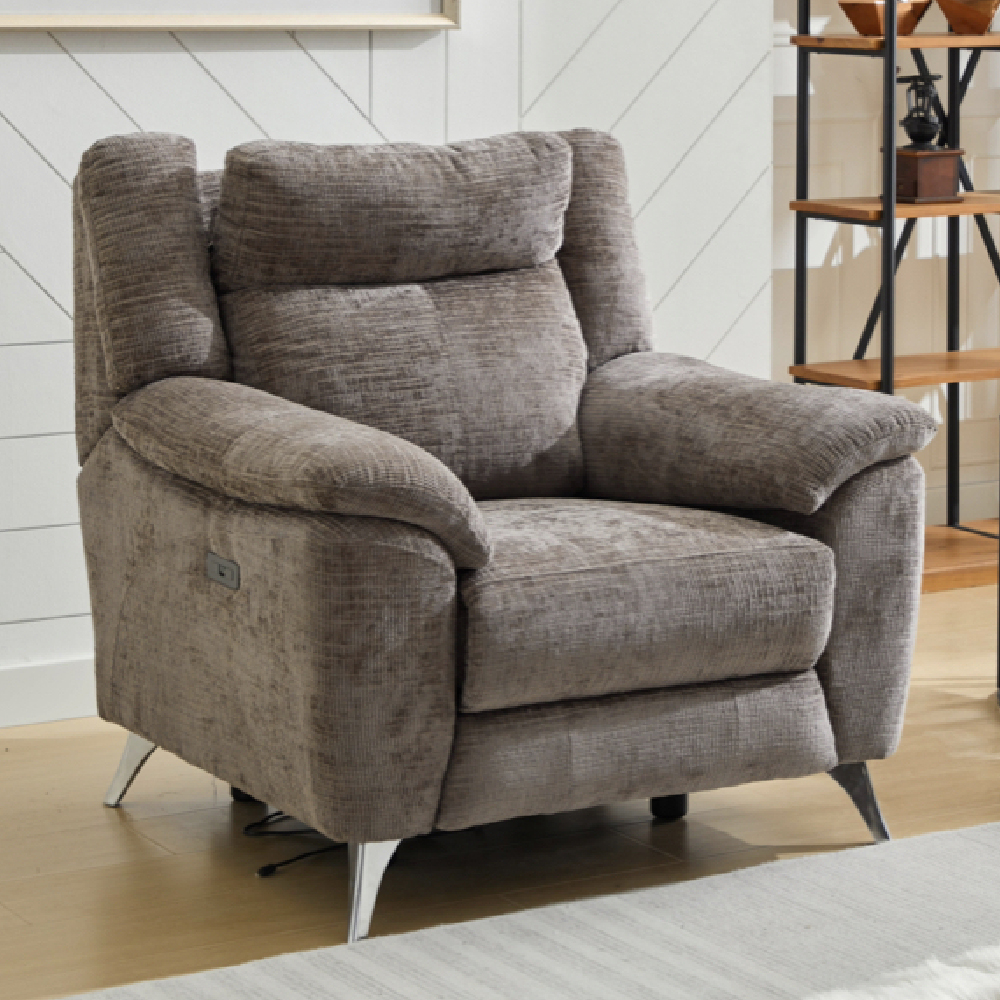 Mankato Fabric Electric Recliner Sofa Suite In Stone