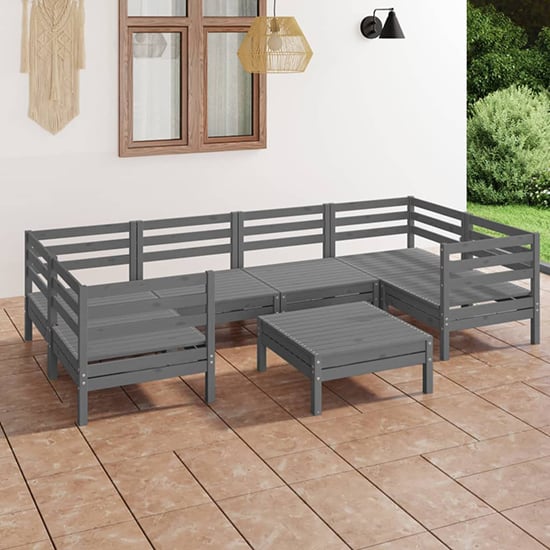 Manric Solid Pinewood Garden Lounge Set In Grey